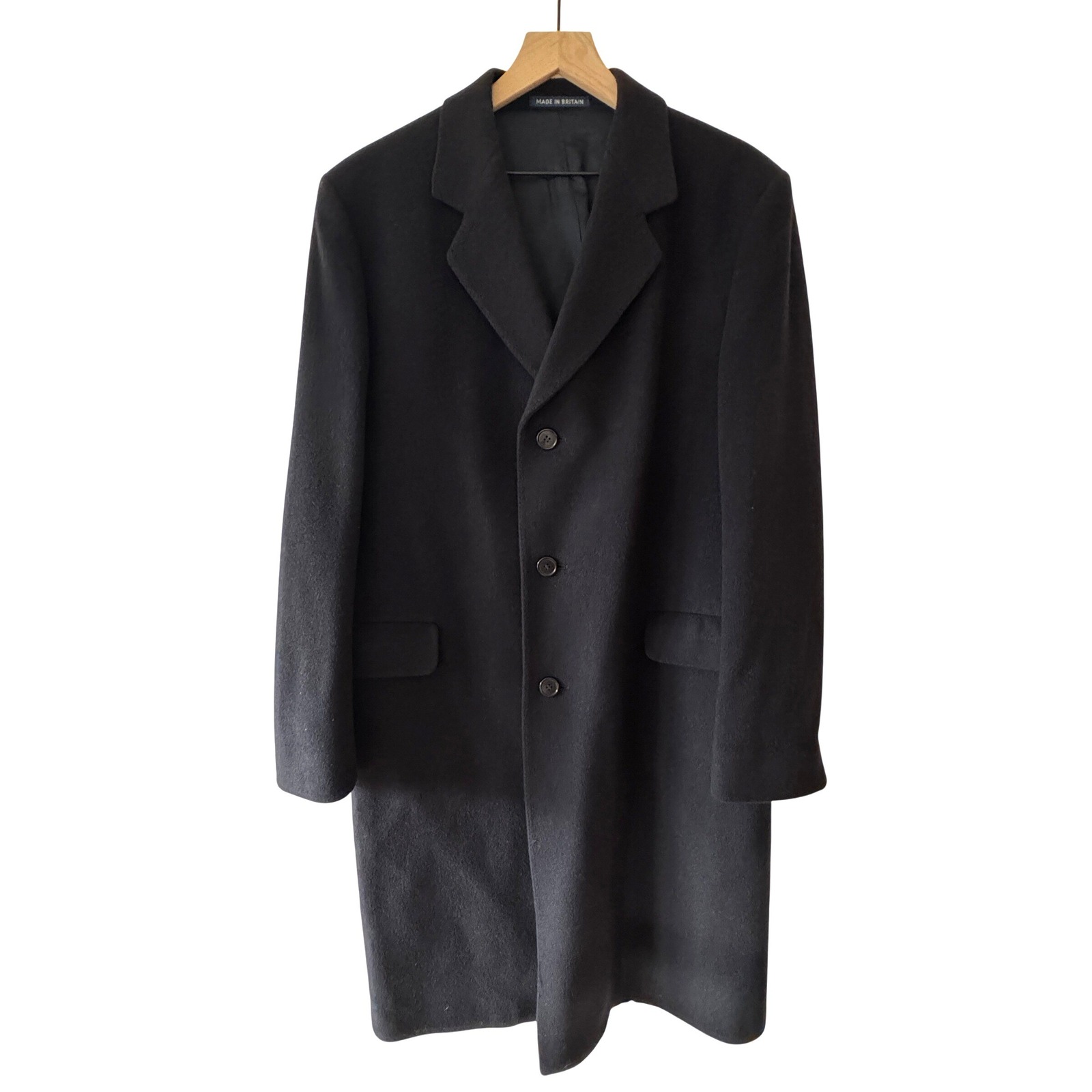 Vintage British Wool Navy Overcoat Made In Britain Mens Size 42l